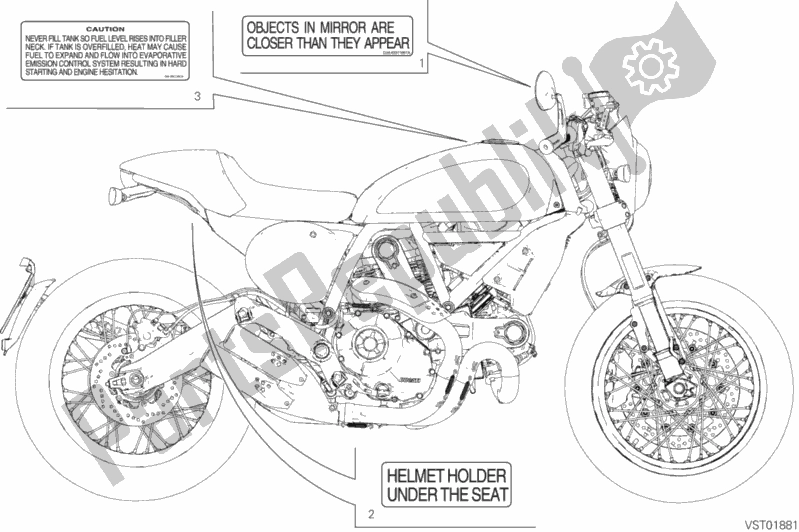 All parts for the Positioning Plates of the Ducati Scrambler Cafe Racer Thailand USA 803 2019